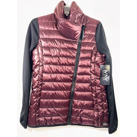 Marc New York MNY Performance Maroon Puffer Jacket Black Sleeve Size M - Picture 1 of 8